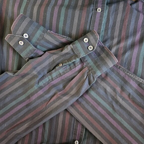 BUGATCHI MEN'S CLASSIC FIT PURPLE BLACK DARK STRIPE SHIRT SZ M - Picture 5 of 7
